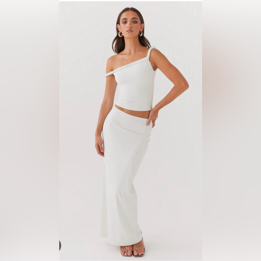 Peppermayo White One-Shoulder Maxi Skirt Set